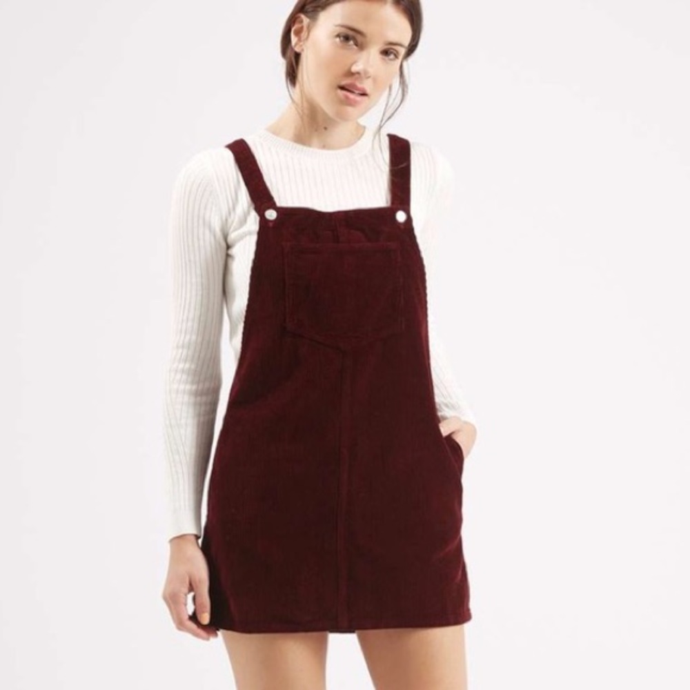 burgundy Topshop corduroy overall dress